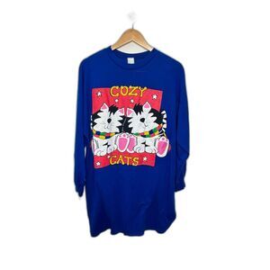 Vintage Cat Nightgown Oversized Tunic size Large EVC retro 80s 90s sleepwear